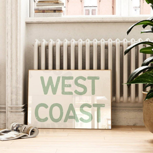 Landscape Sage Green West Coast Retro Typography Wall Art