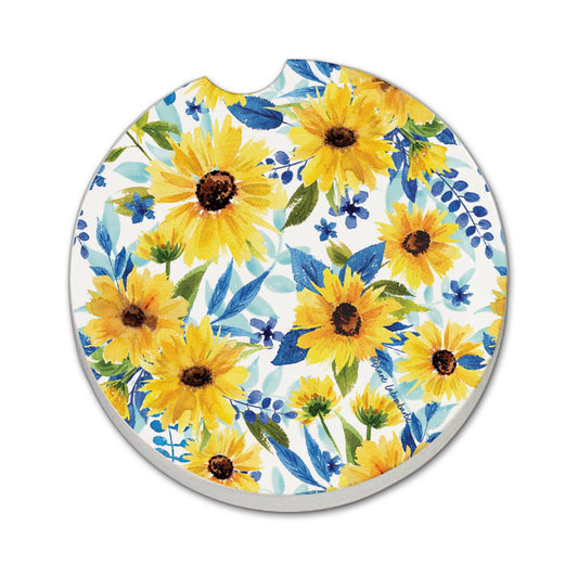"Sapphire Gold Sunflowers" Stone Car Coaster NO PACKAGING