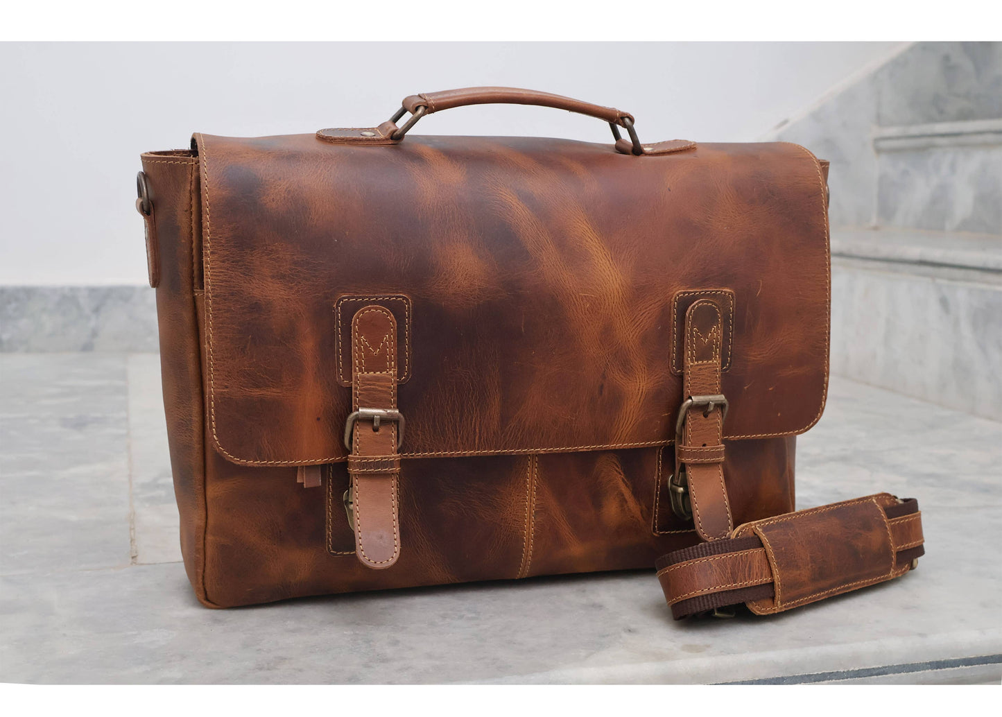 Buffalo Leather Vintage Messenger Bag