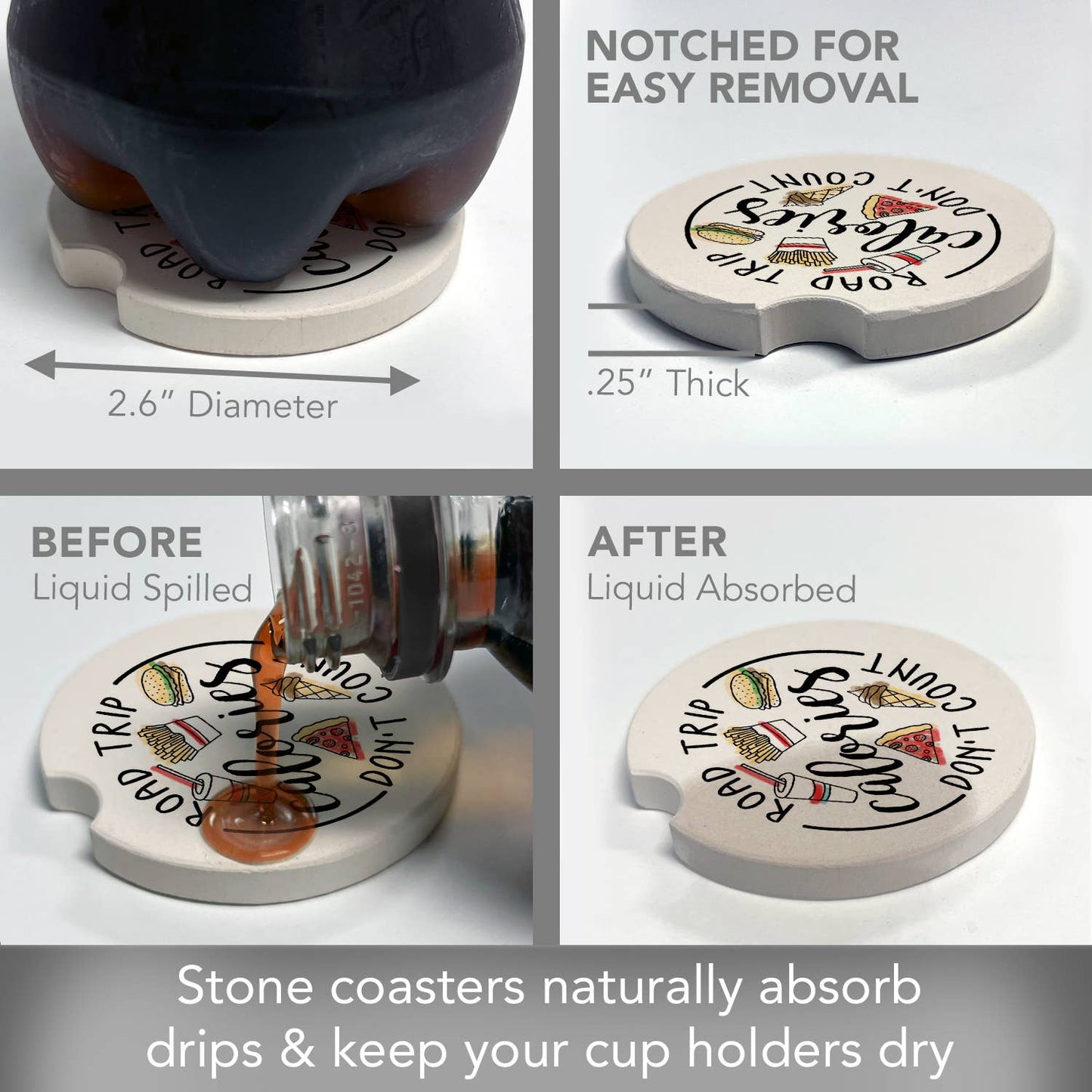 Road Trip Calories Bulk Stone Car Coaster-NO PACKAGING