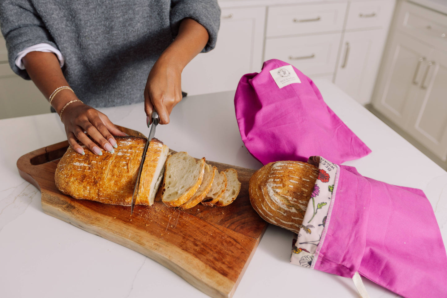 Bees Wrap Reusable Beeswax Lined Artisan Bread Bag - Magenta