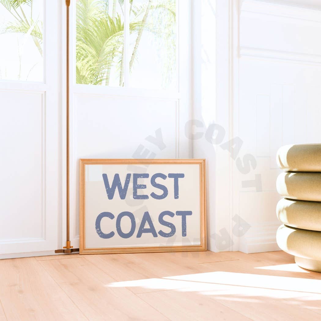 Landscape Coastal Blue West Coast Retro Typography Wall Art