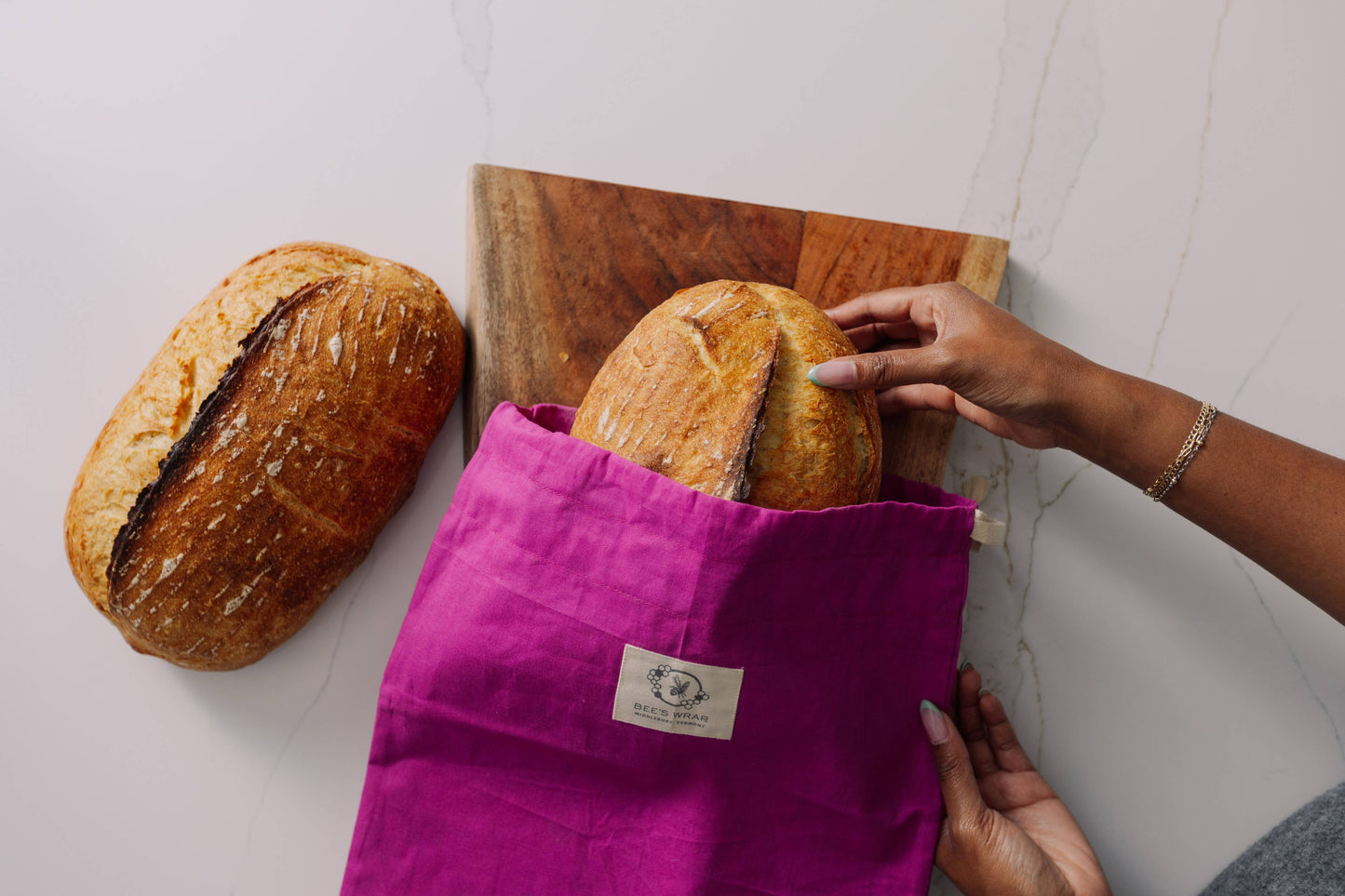 Bees Wrap Reusable Beeswax Lined Artisan Bread Bag - Magenta