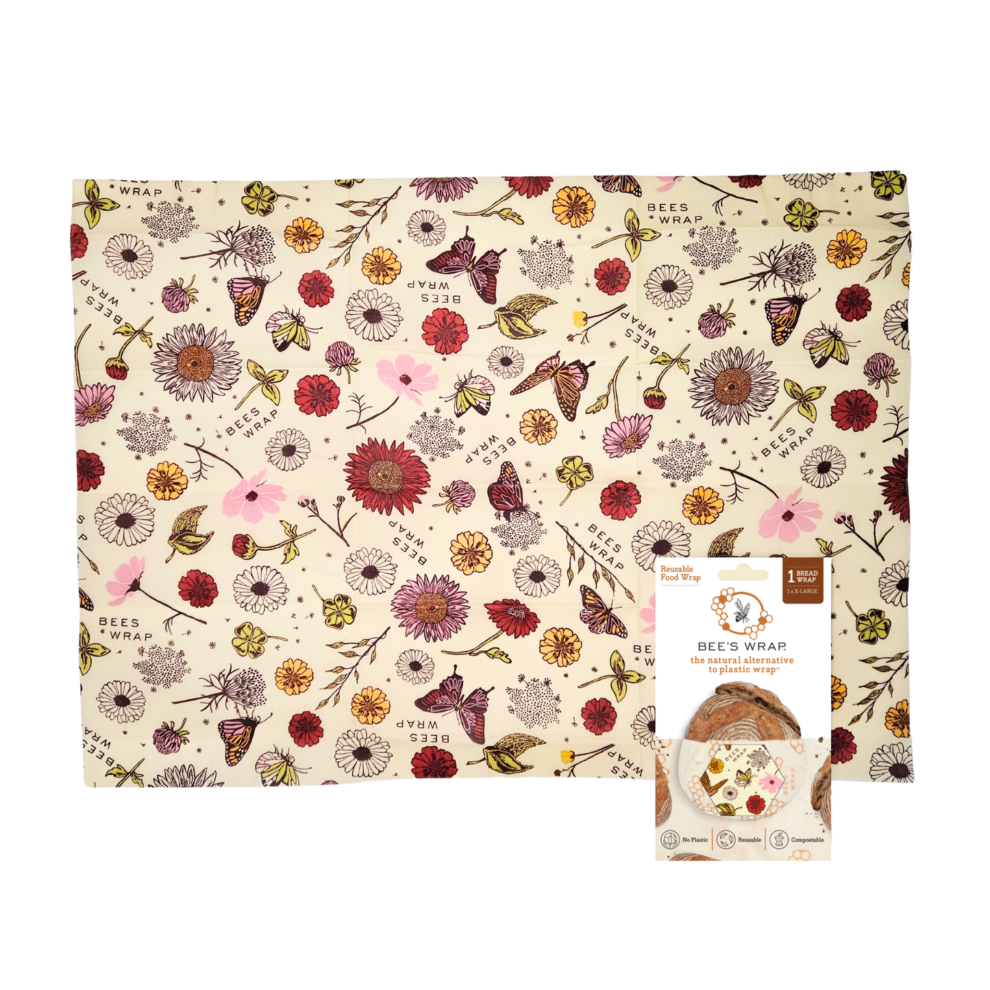 Bees Wrap Beeswax Reusable Bread Wrap - Meadow Magic Print