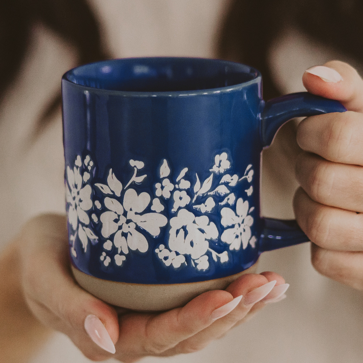 Sweet Water Decor - Blue Floral Stoneware Coffee Mug - Summer Home Decor