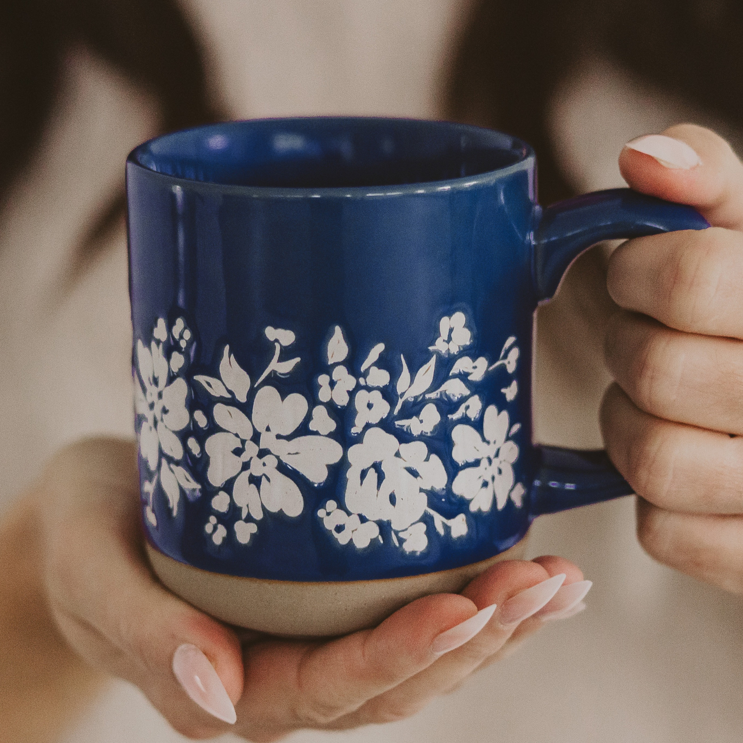 Sweet Water Decor - Blue Floral Stoneware Coffee Mug - Summer Home Decor