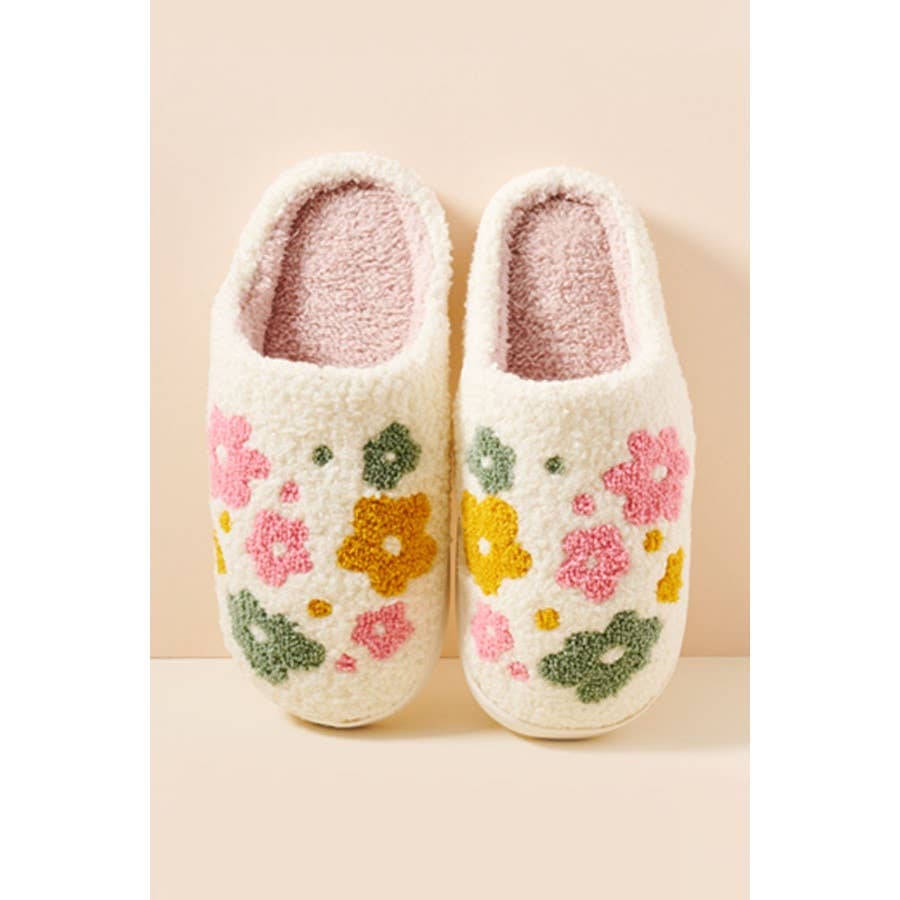 Flower Fuzzy Fleece Soft Slippers