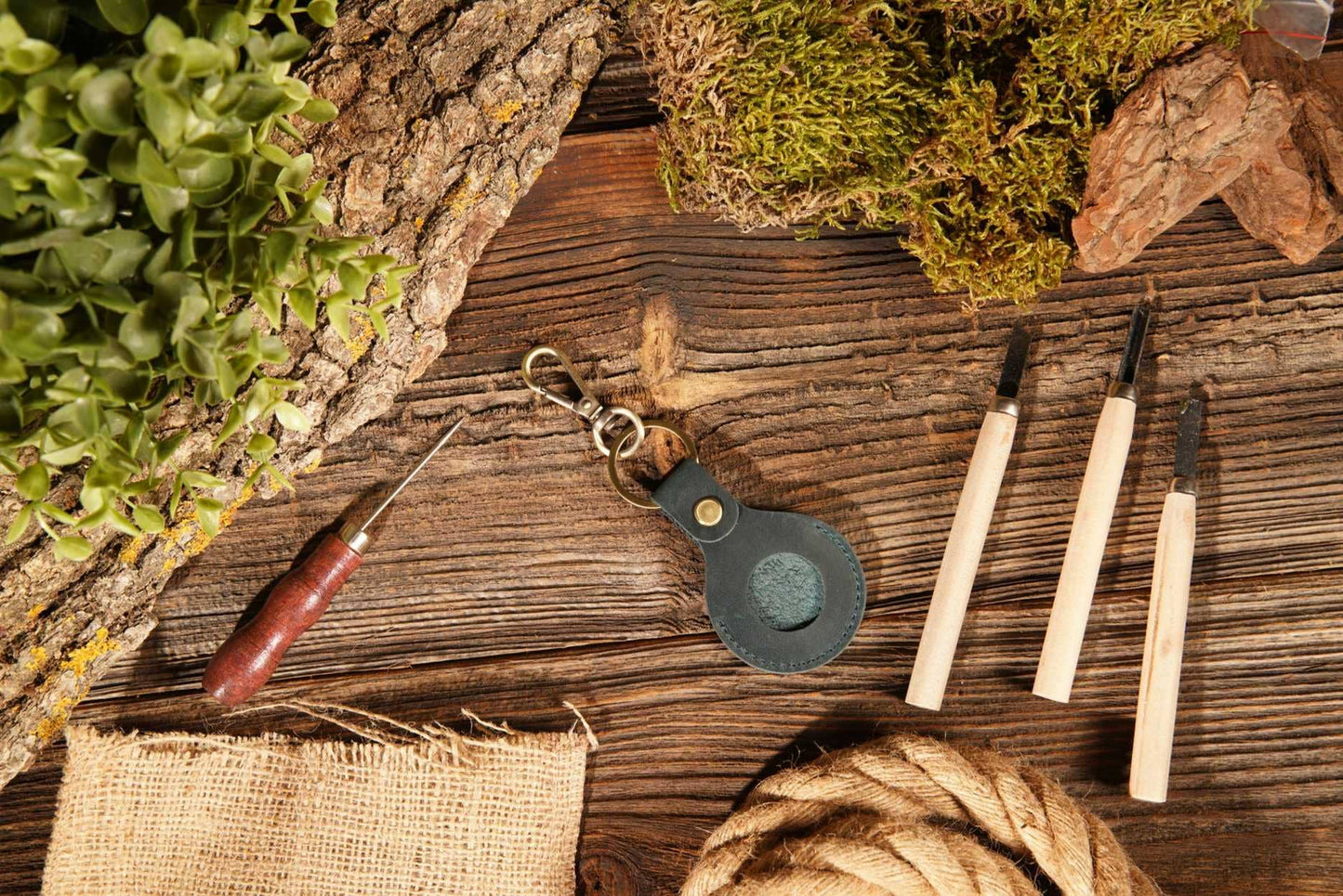 Genuine Leather | Leather AirTag Keychain