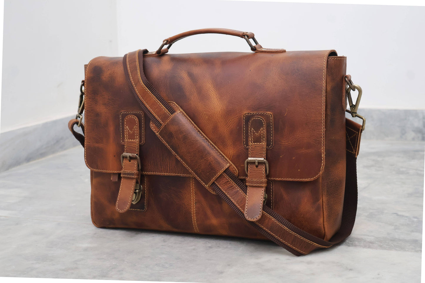 Buffalo Leather Vintage Messenger Bag