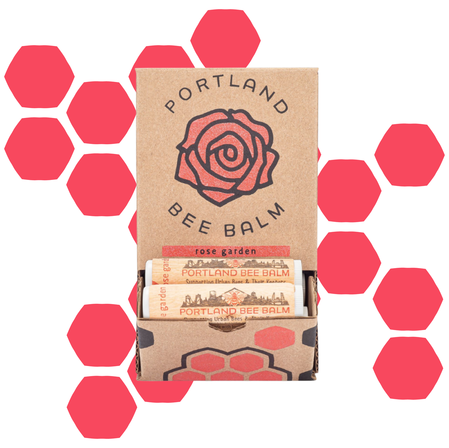 Portland Bee Balm - Rose Garden Beeswax Lip Balm - Organic w/ Shelf Display