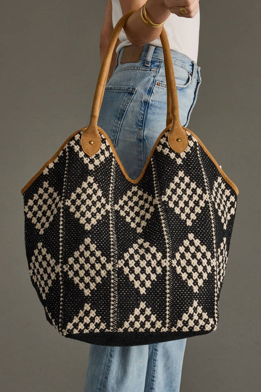 Panache - Black & Cream Diamond Pattern Tote