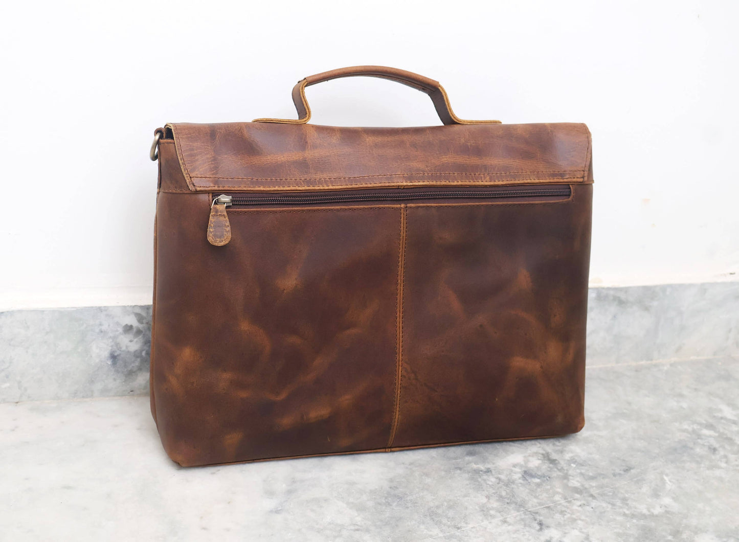Buffalo Leather Double Pocket Messenger Bag