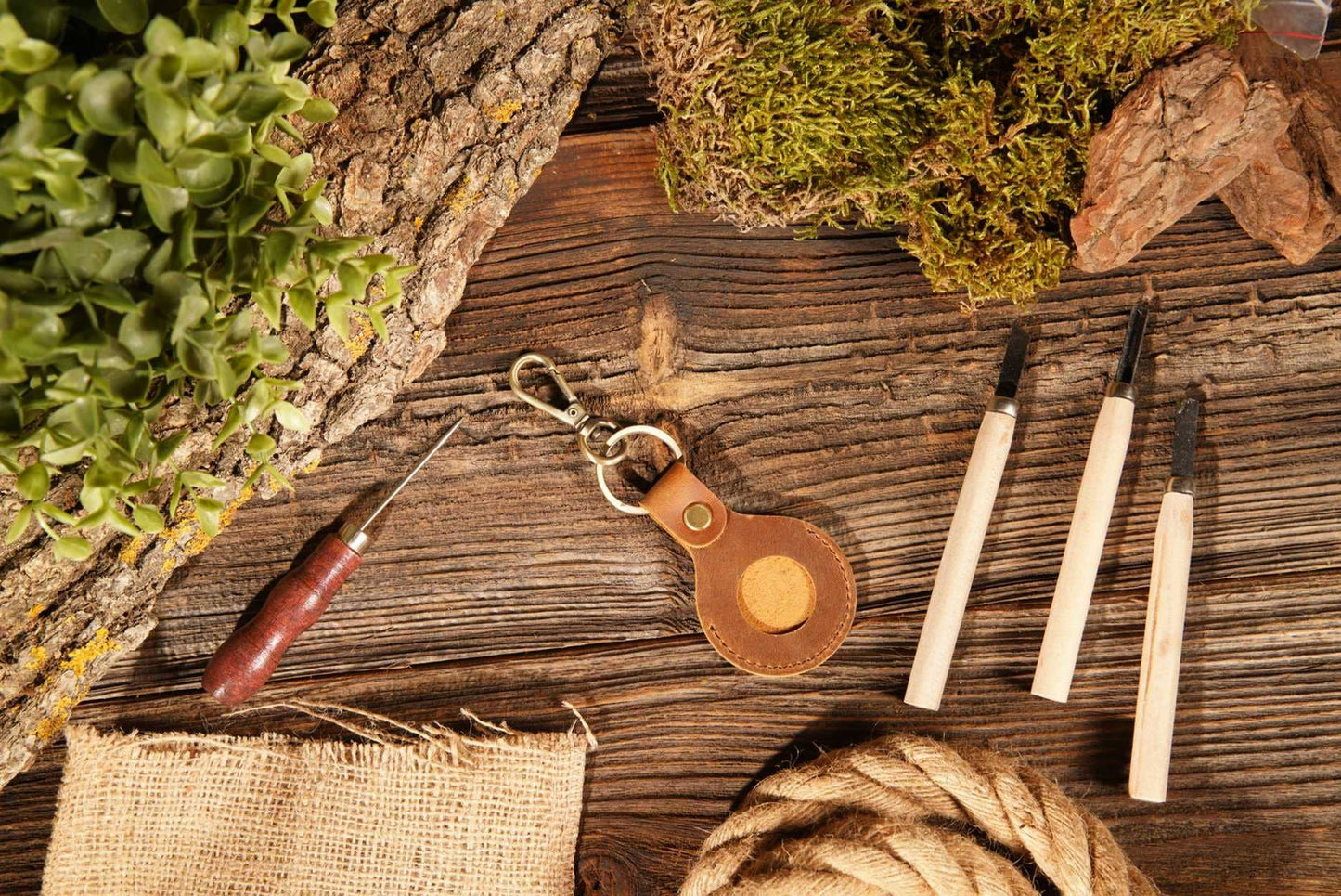 Genuine Leather | Leather AirTag Keychain