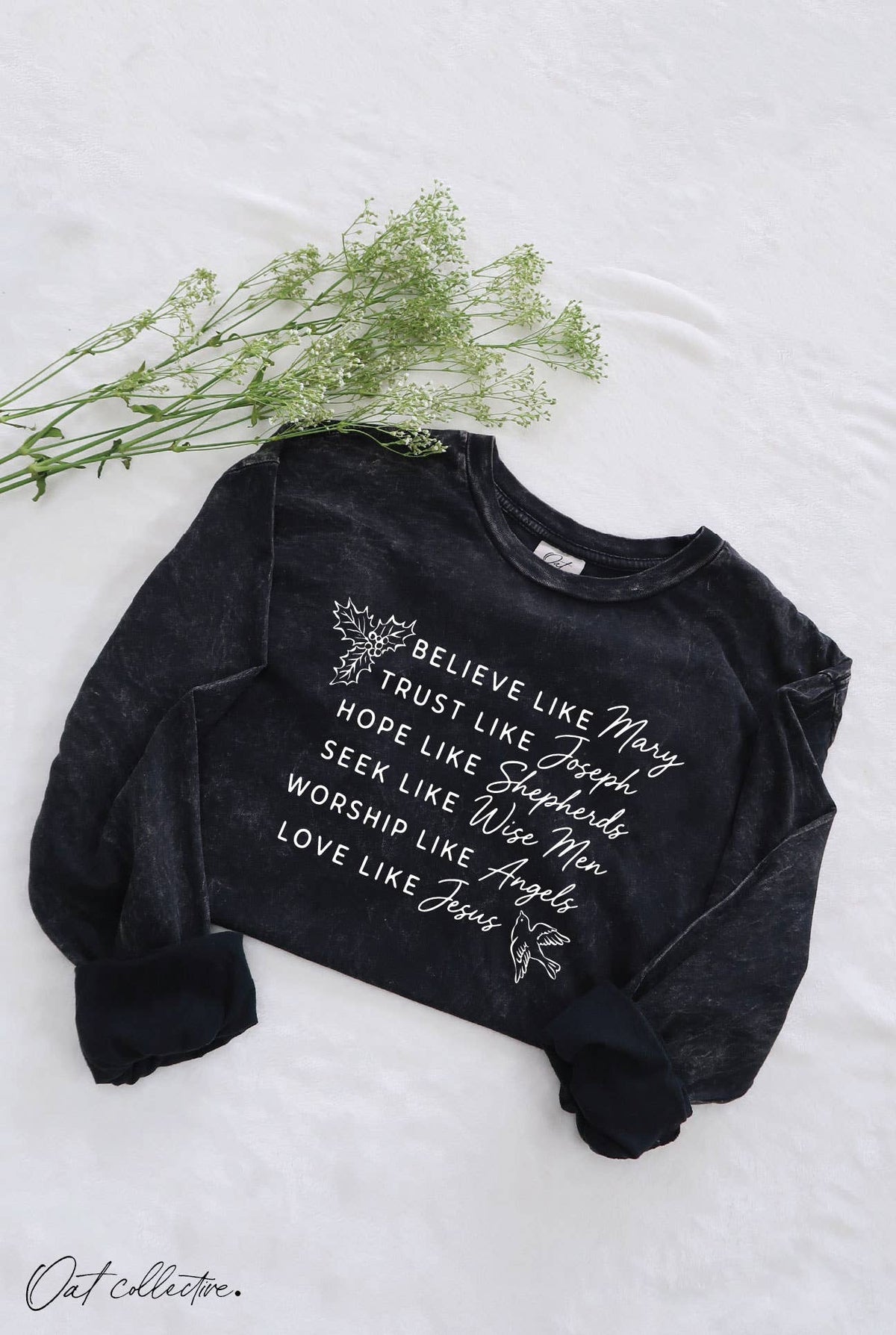 BELIEVE LIKE Mary Mineral Washed Long Sleeve Graphic