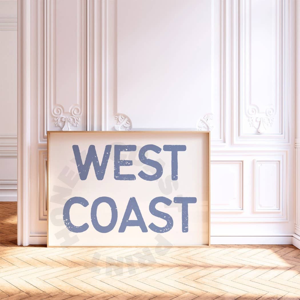 Landscape Coastal Blue West Coast Retro Typography Wall Art