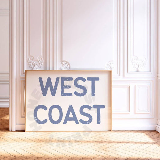 Landscape Coastal Blue West Coast Retro Typography Wall Art
