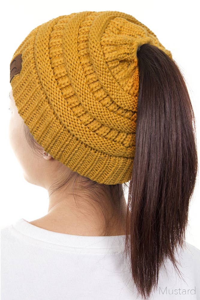 Hana - C.C Solid Color Ponytail Messy Bun Beanie