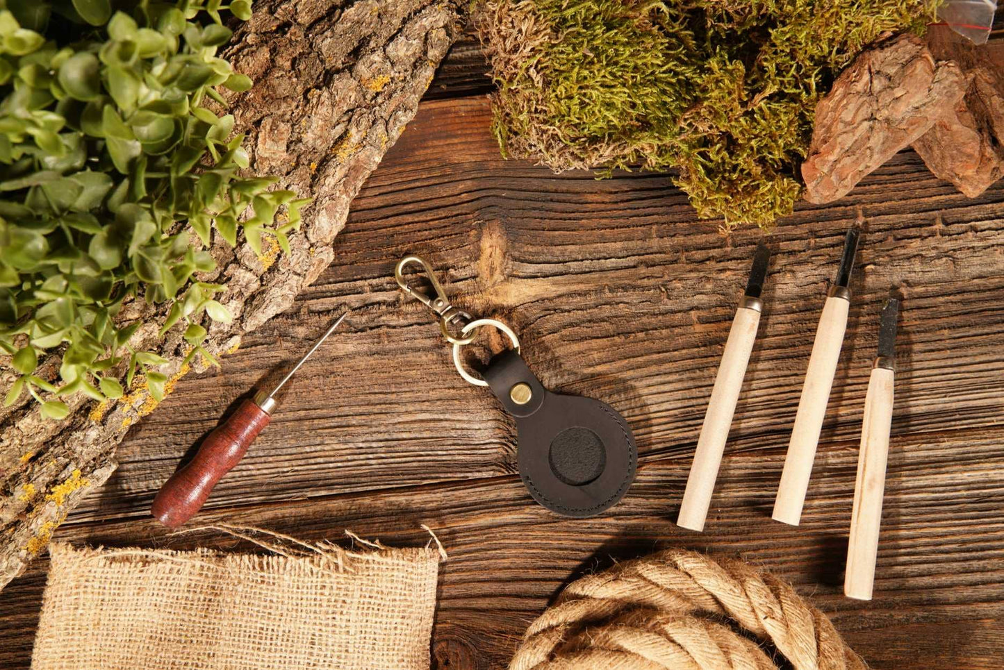 Genuine Leather | Leather AirTag Keychain