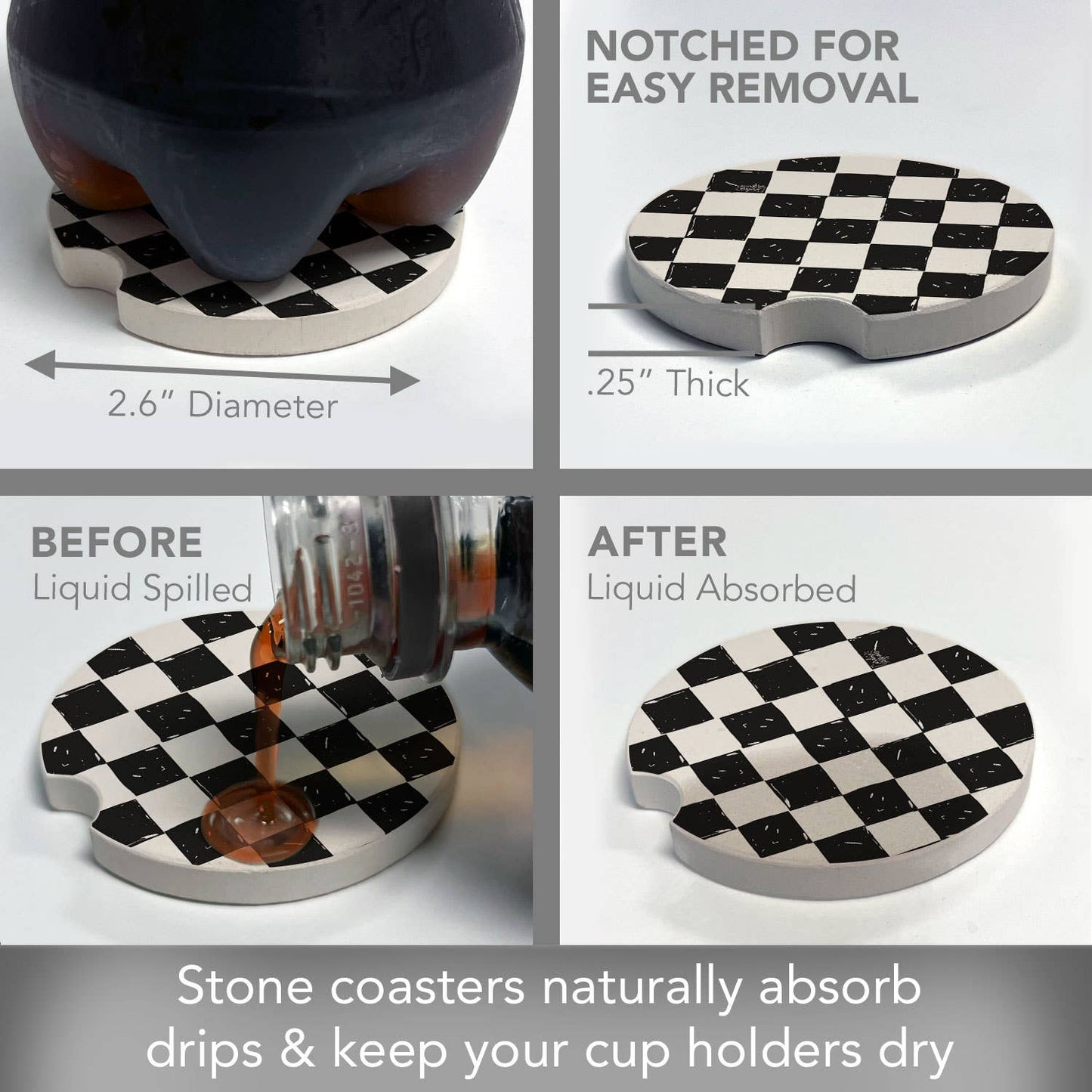 Checker" Single Packaged Stone Car Coaster