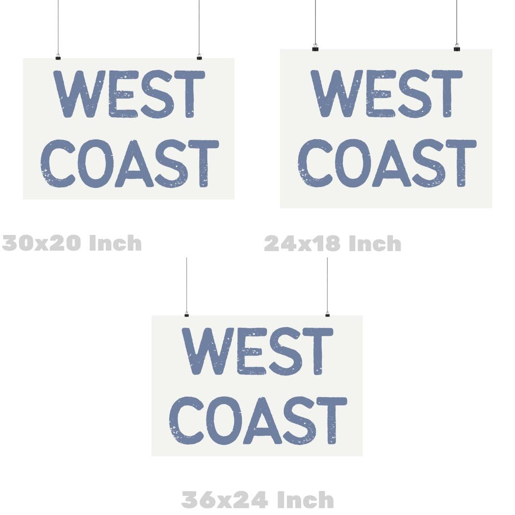 Landscape Coastal Blue West Coast Retro Typography Wall Art