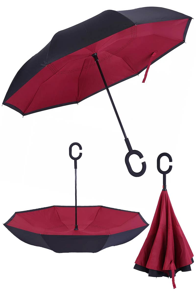 Reverse Manual Inside-Out Open-Fold Double Canopy Umbrella