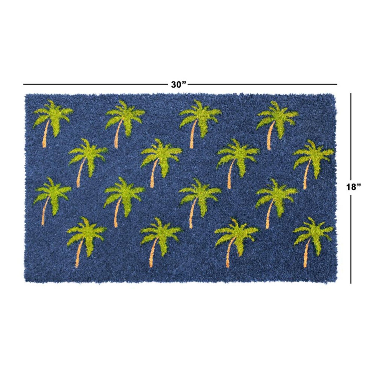 RugSmith - RugSmith Blue Palm Tree Graphic Coir Doormat, 18" x 30"