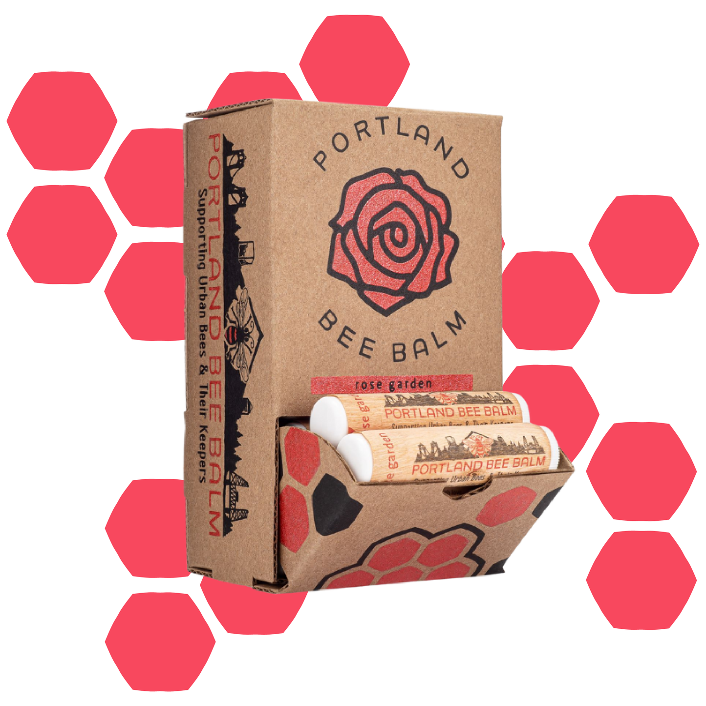 Portland Bee Balm - Rose Garden Beeswax Lip Balm - Organic w/ Shelf Display