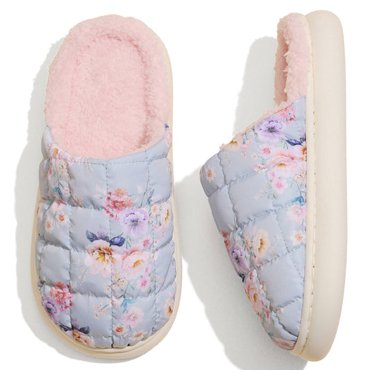 Floral Print Puffer Winter Slippers