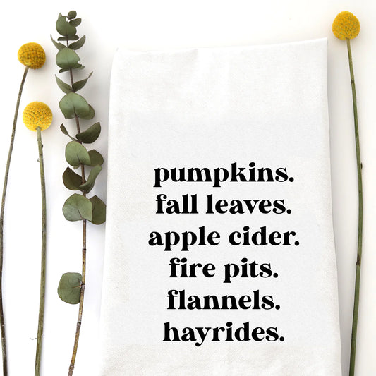 Tea Towel | Pumpkins, Fall Leaves, Apple Cider