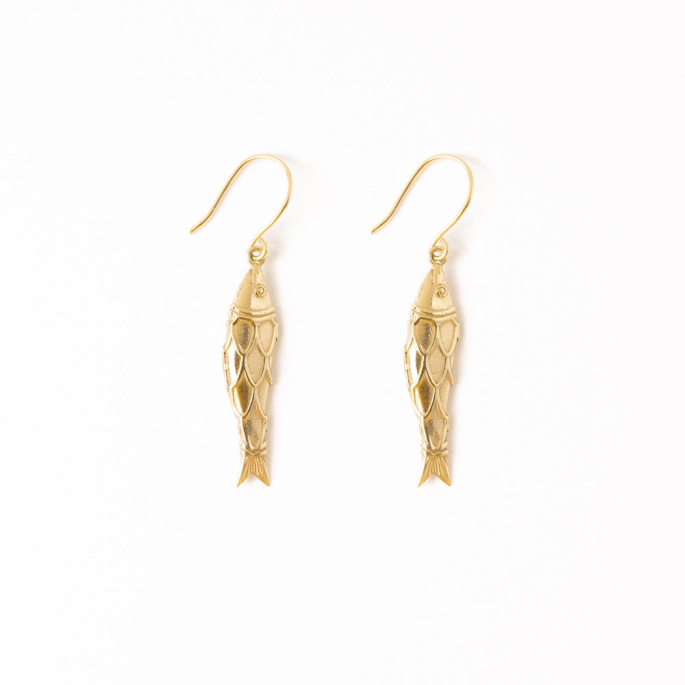 Sally Fish Dimensional Dangle Earrings - Brass
