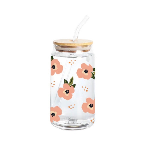 Glass Drinkware 20 oz | Peach Retro Floral