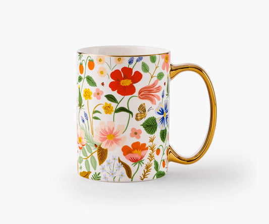 Rifle Paper Co. Gold Handled Mug | Strawberry Fields