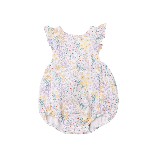 Ruffle Strap Cross-Back Mini Floral Sunsuit