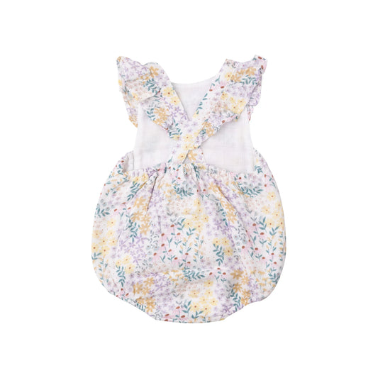 Ruffle Strap Cross-Back Mini Floral Sunsuit