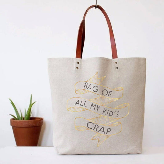 Kid's Crap Tote Bag (mom funny grocery unique canvas leather