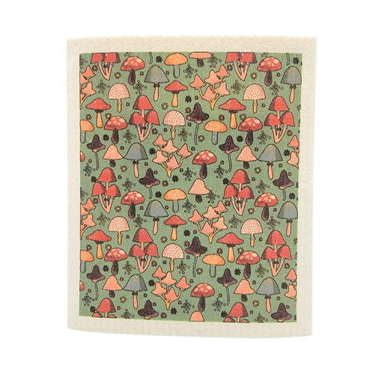 Driftless Studios - Sage Fall Mushroom Pattern Swedish Dishcloth - Fall Decor