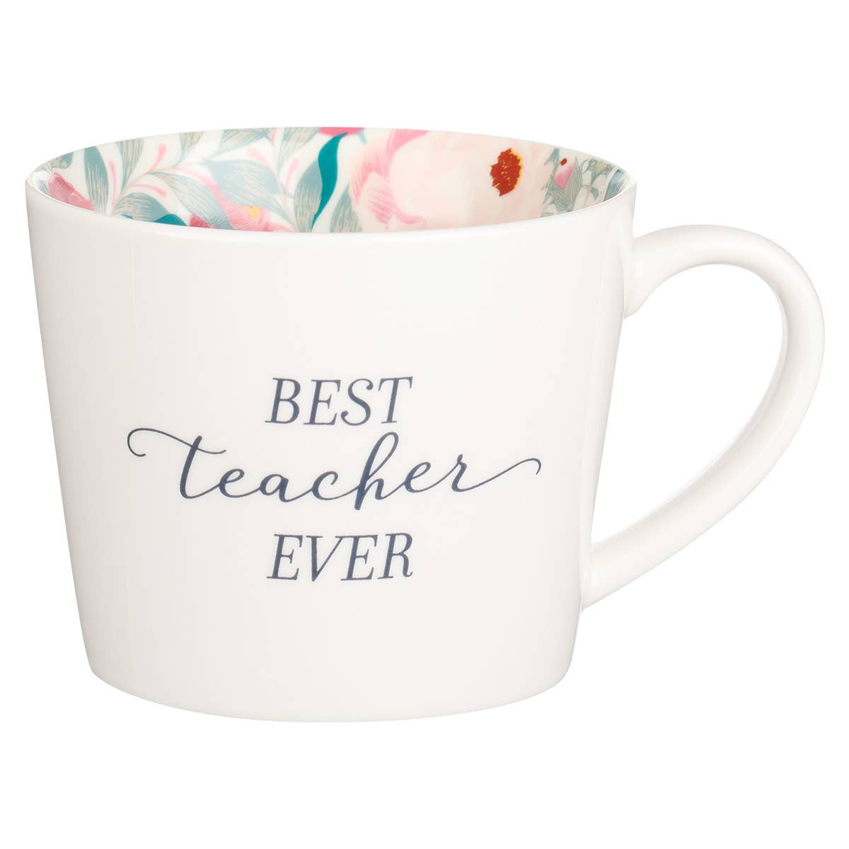 Best Teacher Ever Ceramic Mug in White with Floral Interior
