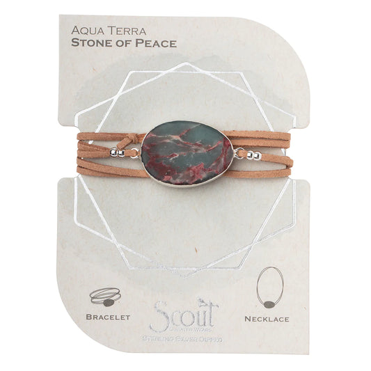 Suede & Stone Wrap Bracelet + Necklace | Aqua Terra + Silver