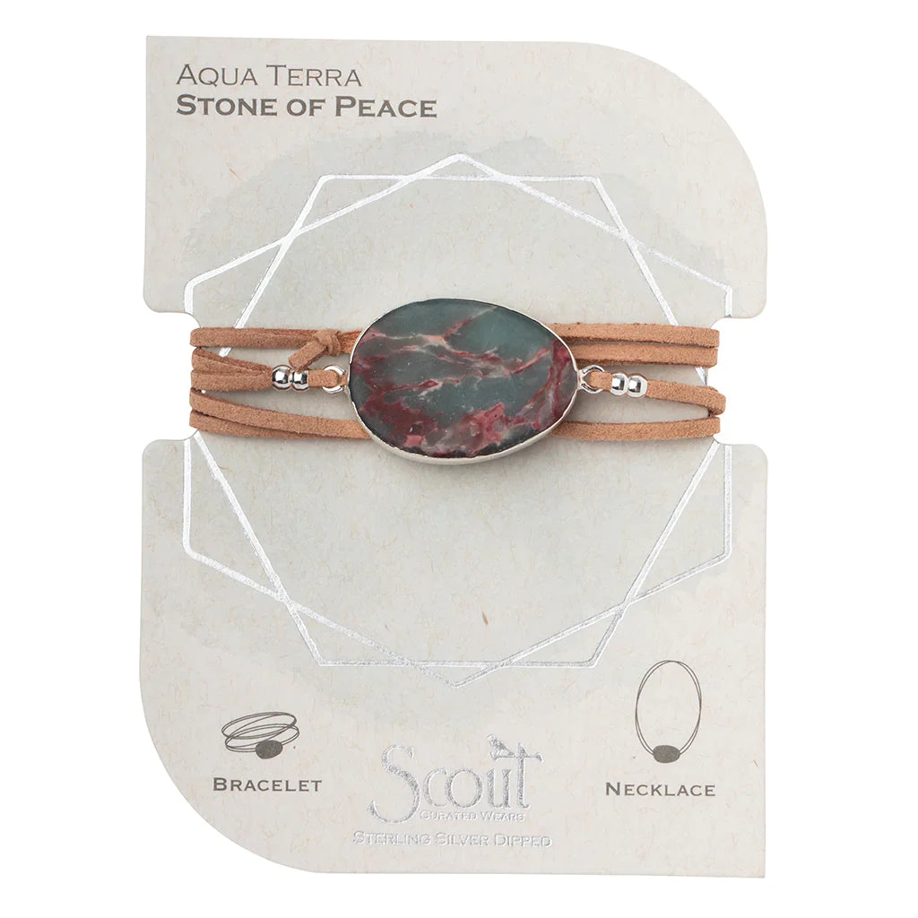 Suede & Stone Wrap Bracelet + Necklace | Amazonite+ Gold