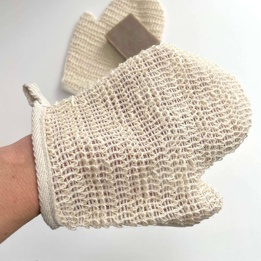 Natural sustainable eco ramie fiber bath gloves