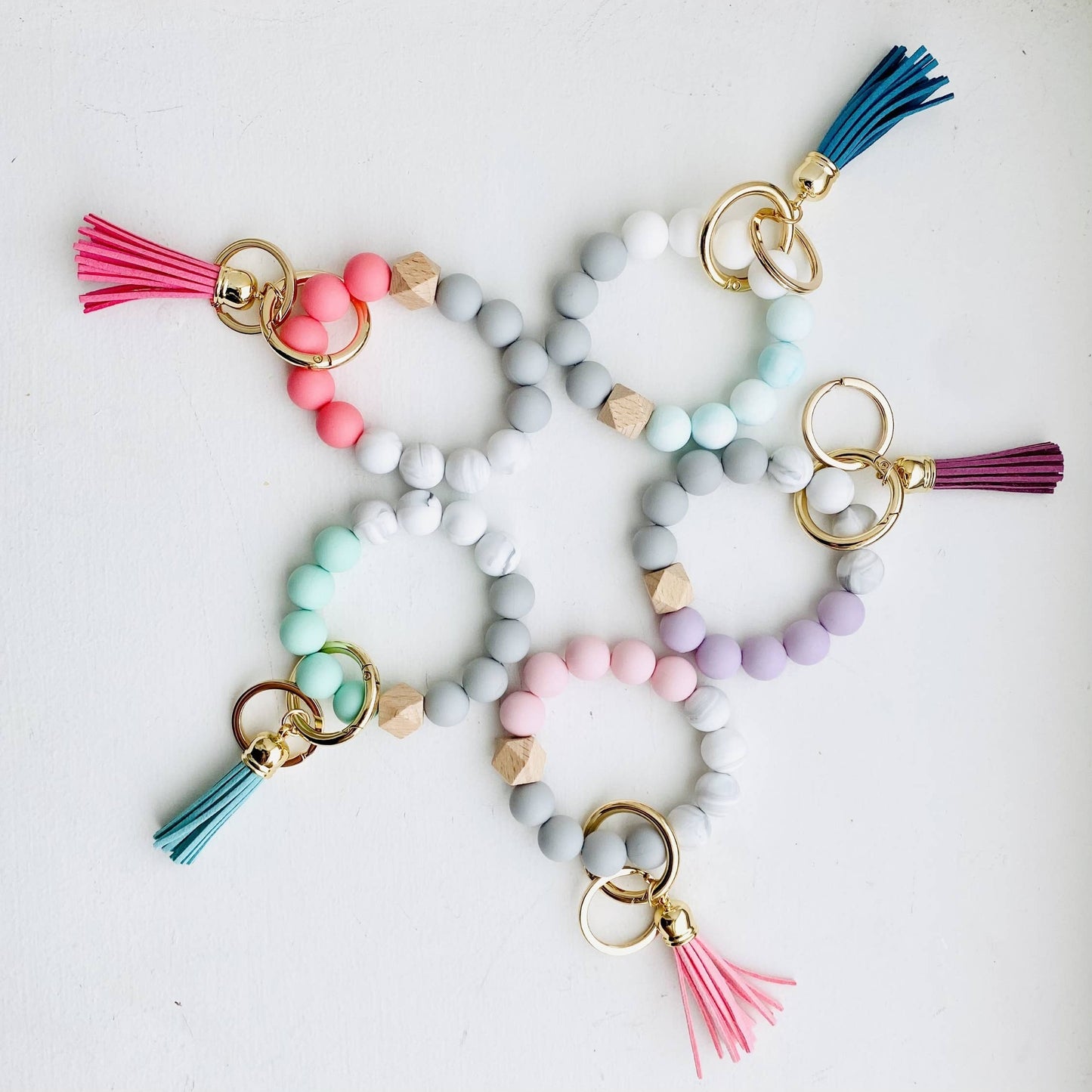 Tiny Gift Society - Bangle Keychain | Silicone Wristlet Key Ring | Bead Bracelet