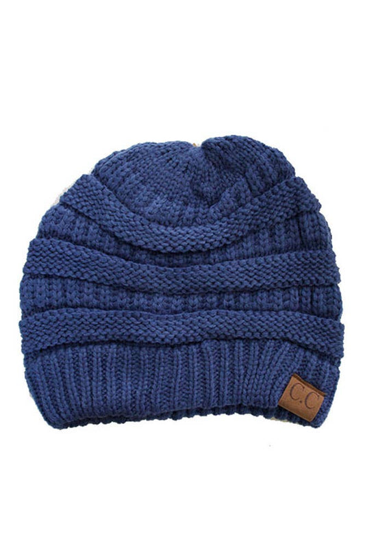 C.C Ribbed Kit Solid Color Beanie: Dark Denim