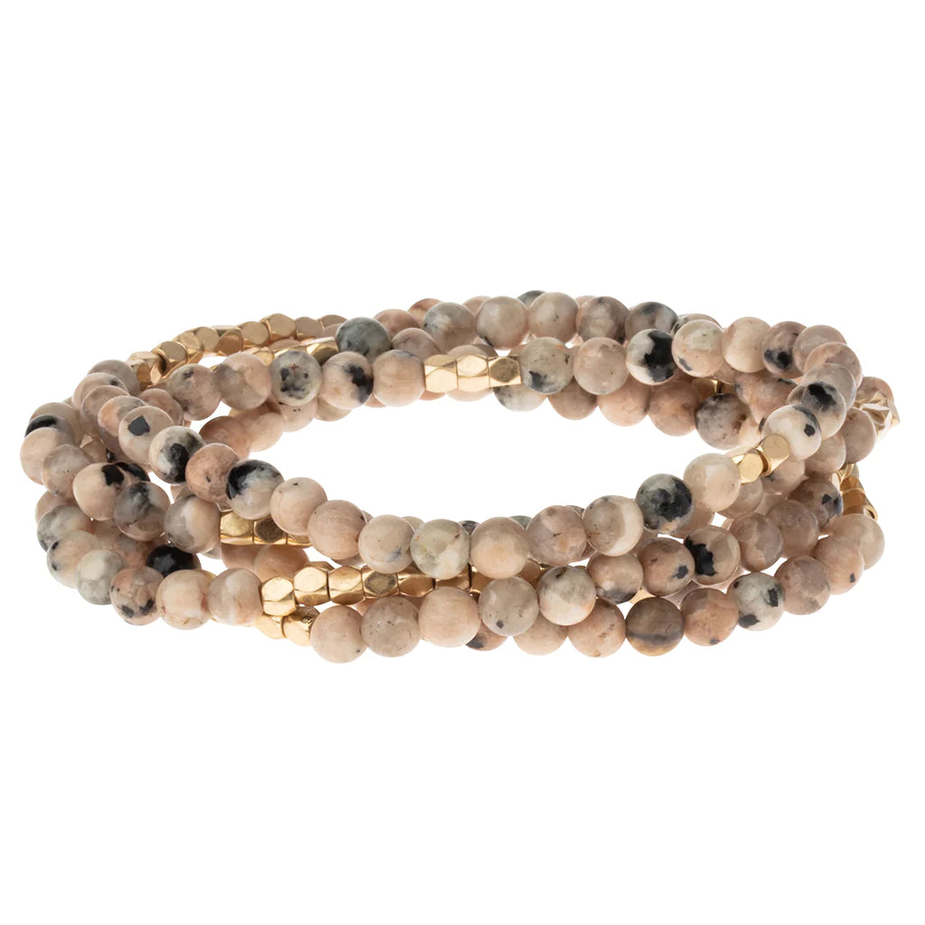 2-in-1 | Stone Wrap Bracelet+Necklace Rhodonite + Gold | Stone of Healing