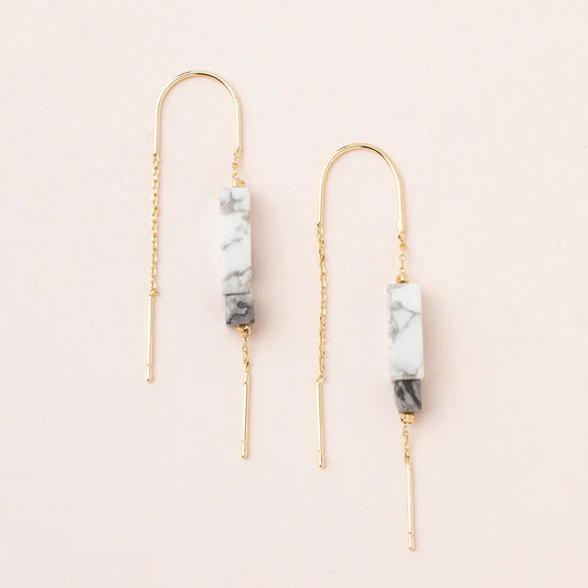 Rectangle Stone Thread Earring | Howlite/Black/Gold