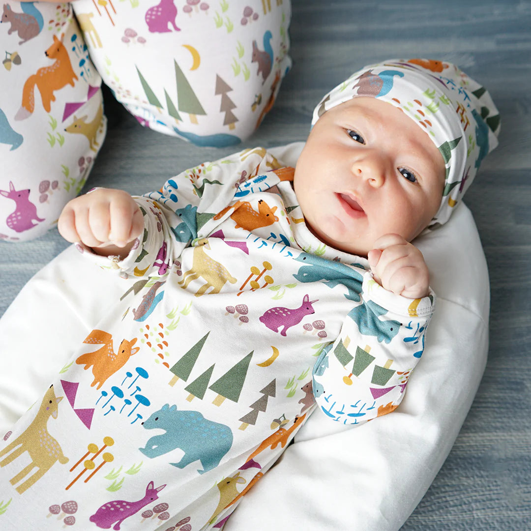 Forest Friends Bamboo Gown and Hat Newborn Baby Gift Set