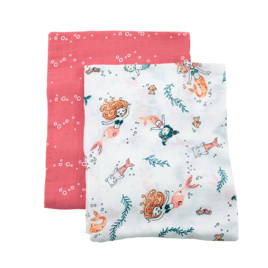 Mermaid & Bubbles Oh-So-Soft Muslin Swaddle Blankets