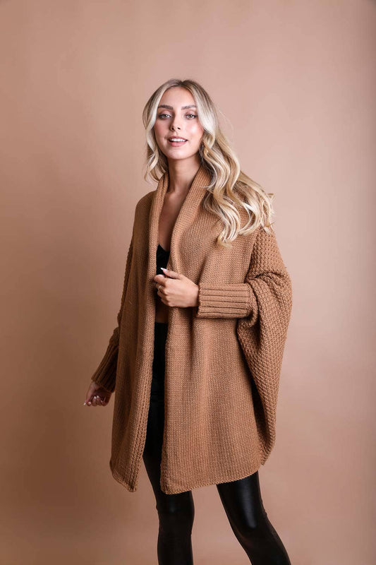 Bestselling! Bat Sleeve Knit Cardigan: Camel
