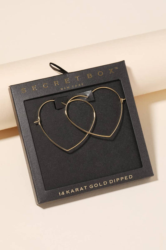 Secret Box Heart Outline Hoop Earrings in Gold