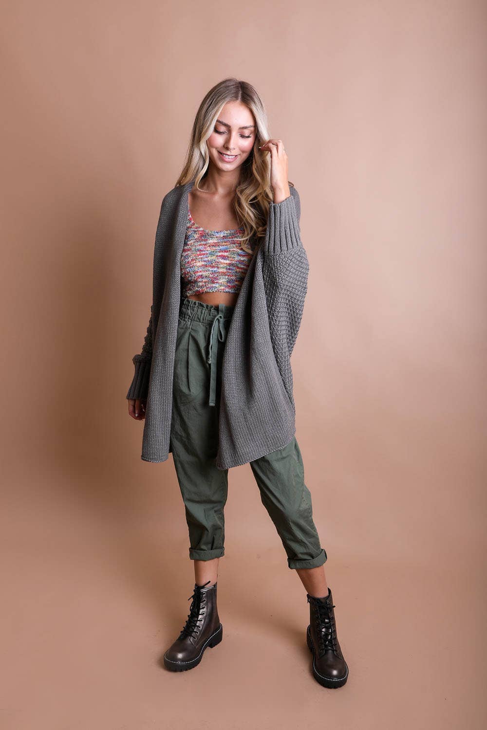 Bestselling! Bat Sleeve Knit Cardigan: Gray
