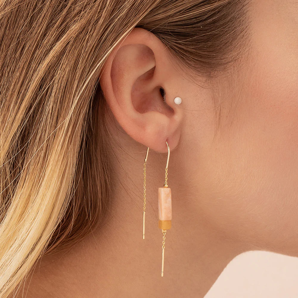 Rectangle Stone Thread Earring | Howlite/Black/Gold